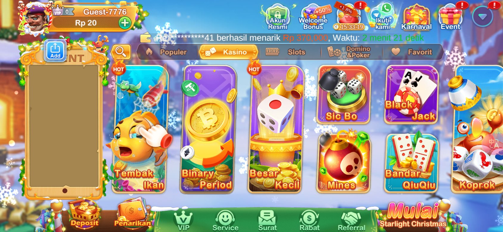 Game kasino populer seperti Tembak Ikan dan Sic Bo tersedia di K3K3.